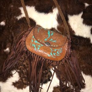 Genuine Hand Tooled Leather Fringe Crossbody